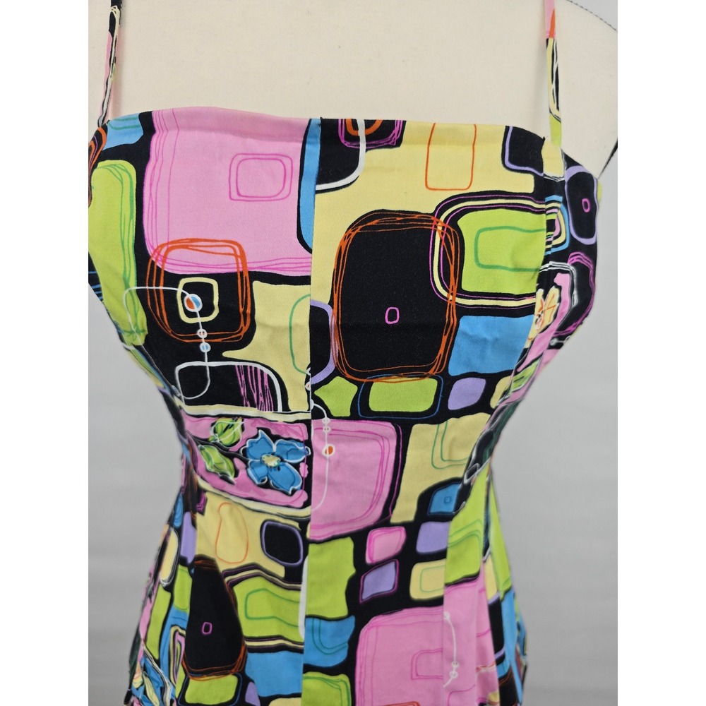 Nine West Womens Retro Geometric Floral Fit and Flare Dress Multicolor Size 8 - Picture 2 of 7